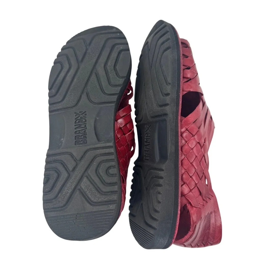 Brand X Red Leather Woven Huarache Sandals Womens Size 6.5Mexico Flat Boho